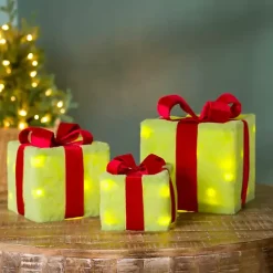 Pre-Lit Green Whimsical Christmas Gift Box, 10 in.