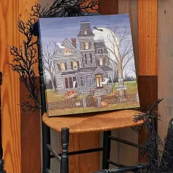 Pre-Lit Haunted House Halloween Canvas Art Print