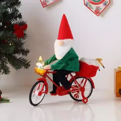 Pre-Lit Moving Christmas Gnome Bicycle Figurine