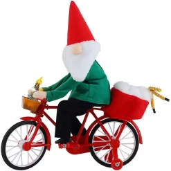 Pre-Lit Moving Christmas Gnome Bicycle Figurine