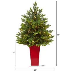 Pre-Lit North Carolina Fir Tree in Red Planter