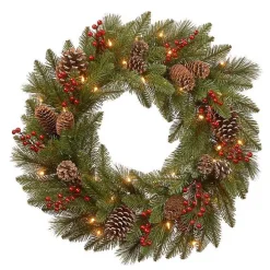 Pre-Lit Pine Cone Bristle Berry Christmas Wreath