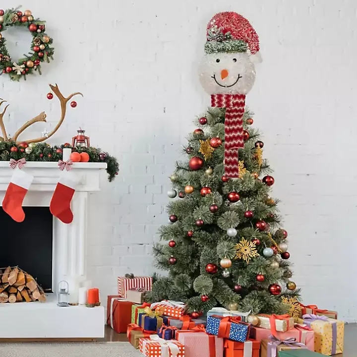 Pre-Lit Snowman with Frosted Hat Tree Topper