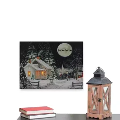 Pre-Lit Snowy Winter Village Canvas Art Print