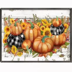 Pumpkins and Sunflowers Framed Canvas Art Print