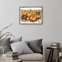 Pumpkins and Sunflowers Framed Canvas Art Print