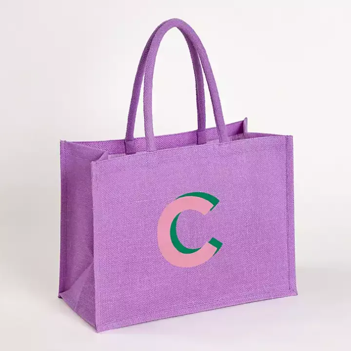Purple Monogram C Jute Tote Bag