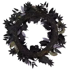 Purple Pre-Lit Black Leaves Wreath