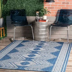 Raina Blue Tribal Zig Zag Outdoor Rug, 8x10