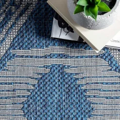 Raina Blue Tribal Zig Zag Outdoor Rug, 8x10