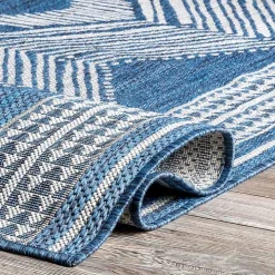 Raina Blue Tribal Zig Zag Outdoor Rug, 8x10