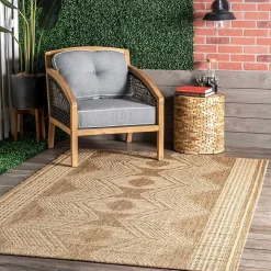 Raina Brown Tribal Zig Zag Outdoor Rug, 5x8