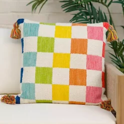 Rainbow Checkered Outdoor Pillow
