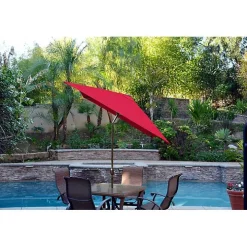 Red & Champagne 10 ft. Hand Crank Tilt Umbrella