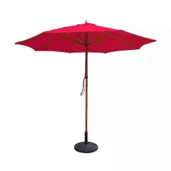 Red 9 Ft. Wooden Pole Market Umbrella