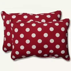 Red & White Polka Dot Long Pillows, Set of 2