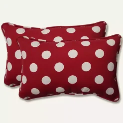 Red & White Polka Dot Lumbar Pillows, Set of 2