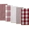 Red & White Woven Patterns 5-pc. Dish Towel Set