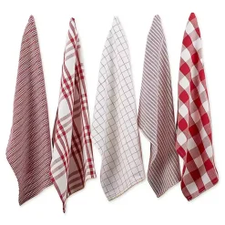 Red & White Woven Patterns 5-pc. Dish Towel Set