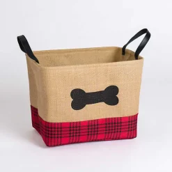 Red and Black Plaid Dog Bone Jute Bin