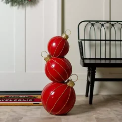 Red and Gold Stacked Ornaments Christmas Statue