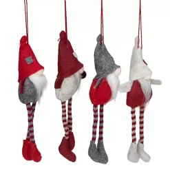 Red and Gray Long Legged Gnome Ornaments, Set of 4