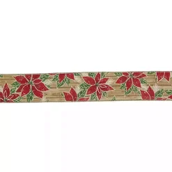 Red and Green Poinsettia 16 yard Christmas Ribbon