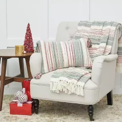 Red and Green Striped Christmas Lumbar Pillow