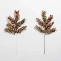 Red and Green Tinsel Picks, Set of 2