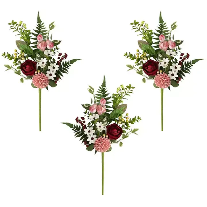 Red and Pink Mixed Floral Stems, Set of 3