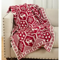 Red and White Geometric Christmas Throw Blanket