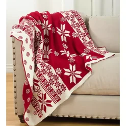Red and White Snowflake Christmas Throw Blanket