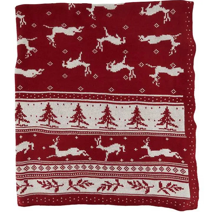 Red and White Stripe Reindeer Christmas Knit Throw