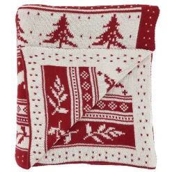 Red and White Stripe Reindeer Christmas Knit Throw
