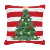 Red and White Striped Christmas Tree Pillow