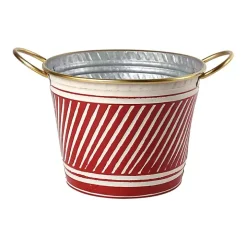 Red and White Striped Christmas Tin Container