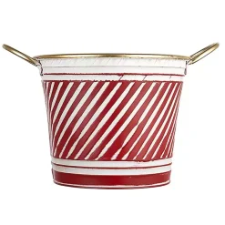 Red and White Striped Christmas Tin Container