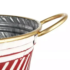Red and White Striped Christmas Tin Container