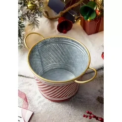 Red and White Striped Christmas Tin Container