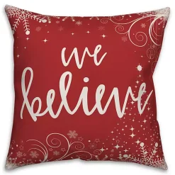 Red and White We Believe Outdoor Pillow