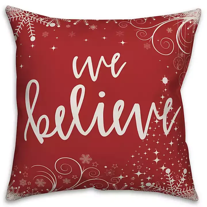 Red and White We Believe Outdoor Pillow