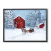 Red Barn with Reindeer Framed Art Print