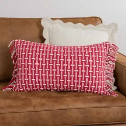 Red Basket Weave Lumbar Pillow