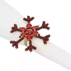 Red Beaded Snowflake Napkin Rings, Set of 4