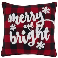 Red Buffalo Plaid Merry & Bright Christmas Pillow