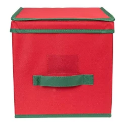 Red Canvas Label Christmas Ornament Storage Box