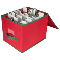 Red Canvas Label Christmas Ornament Storage Box