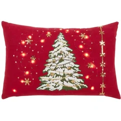 Red Christmas Tree LED Accent Pillow