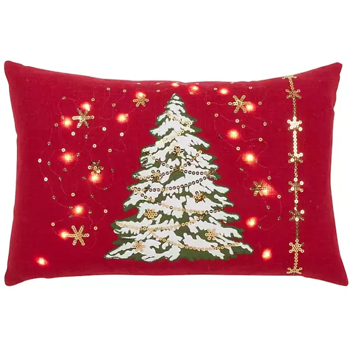 Red Christmas Tree LED Accent Pillow
