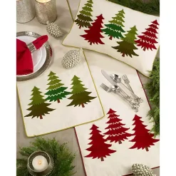 Red Embroidered Christmas Trees Table Runner